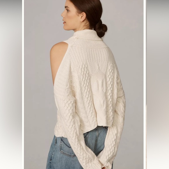 Anthropologie Cold Shoulder Cable Sweater, Size Small. - Picture 3 of 8
